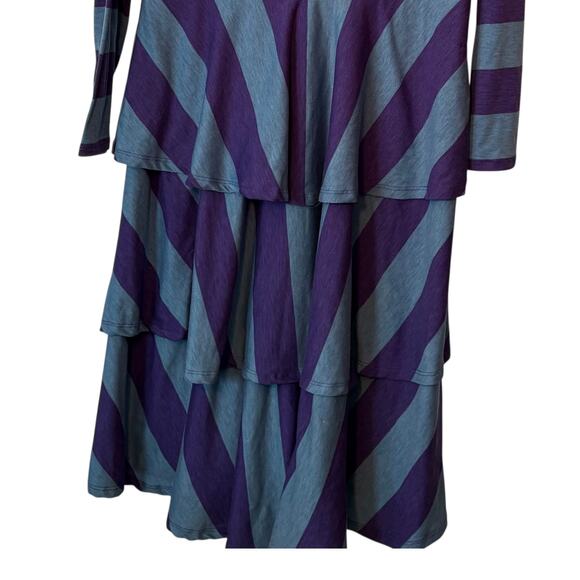 CLEARANCE Lularoe Purple Striped Dress - Long Sleeves, Tiered Ruffle Skirt - XL - Picture 5 of 5